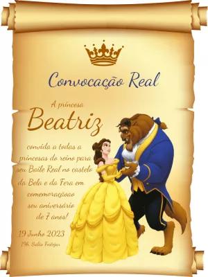 Convite de Aniversário Bela e a Fera para Editar Online