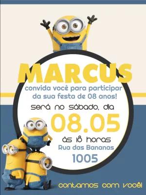 Convite de Aniversário Minions para Editar Online e Imprimir