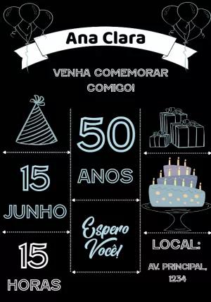 Convite de Aniversário Adulto Estilo Lousa para Editar Online