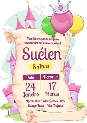 Convite Aniversário Princesa Conto de Fadas para Editar Online