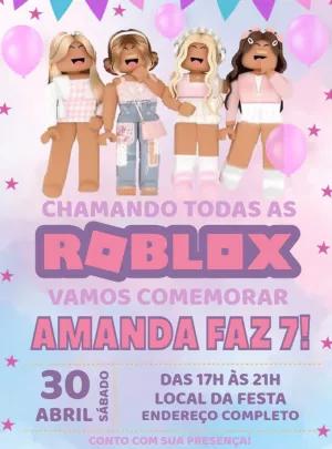 Convite Aniversário Roblox Menina com Avatares para Editar Online