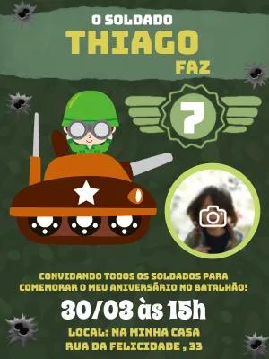 Convite Aniversário Soldado com Foto para Editar Online