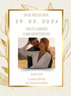 Convite Save the Date Dourado com Foto para Editar Online