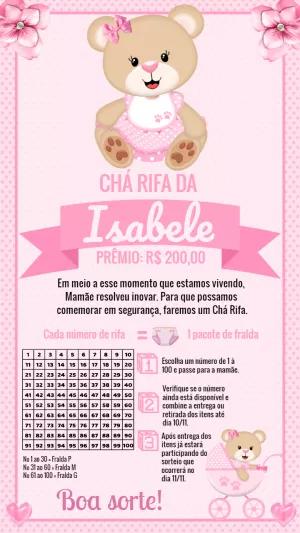 Convite Chá Rifa Ursinha Princesa para Editar Online