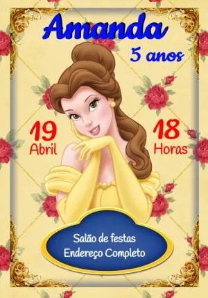 Convite de Aniversário A Bela e a Fera para Editar Online