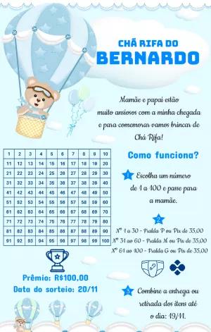 Convite Chá Rifa Ursinho Baloeiro Editável Online