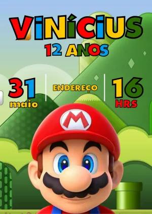 Convite de Aniversário Super Mario Editável para Personalizar