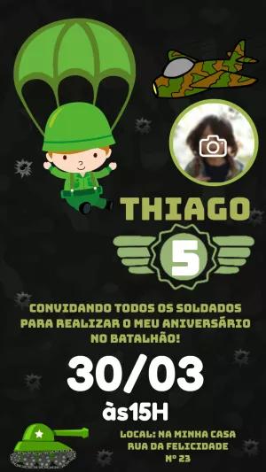 Convite Aniversário Soldado com Foto para Editar Online