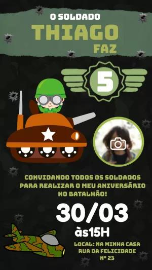 Convite Aniversário Soldado com Foto para Editar Online