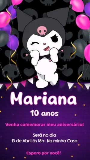Convite de Aniversário Kuromi Roxo e Preto para Editar