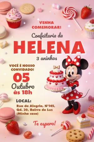 Convite de Aniversário Minnie Confeitaria | Modelo Editável