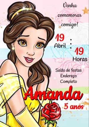 Convite Aniversário A Bela e a Fera para Editar Online