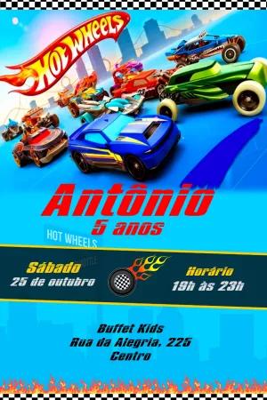 Convite de Aniversário HotWheels com Carros para Editar Online