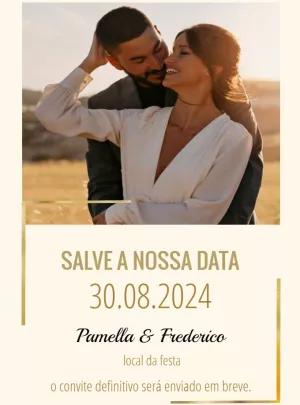 Convite Save the Date Casamento Dourado com Foto para Editar