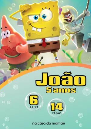 Convite Aniversário Bob Esponja com Personagens para Editar