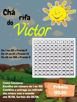 Convite Chá Rifa Solzinho com Cartela para Editar Online