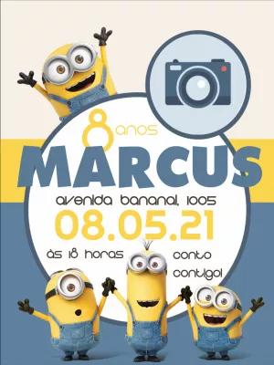 Convite Aniversário Minions com Foto para Editar Online