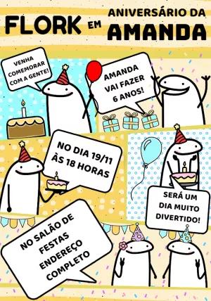 Convite de Aniversário Flork Meme Divertido para Editar