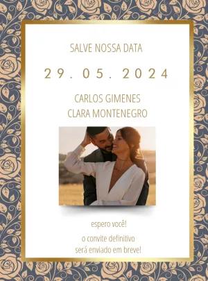 Convite Save the Date Casamento Floral com Foto para Editar Online
