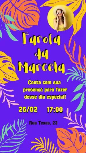 Convite Aniversário Farofa Tropical com Foto para Editar