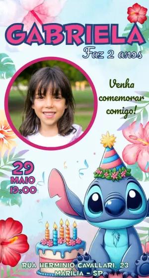 Convite Aniversário Stitch com Foto para Editar Online
