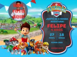 Convite Aniversário Patrulha Canina com Foto para Editar Online