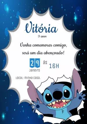 Convite de Aniversário Stitch para Editar Online