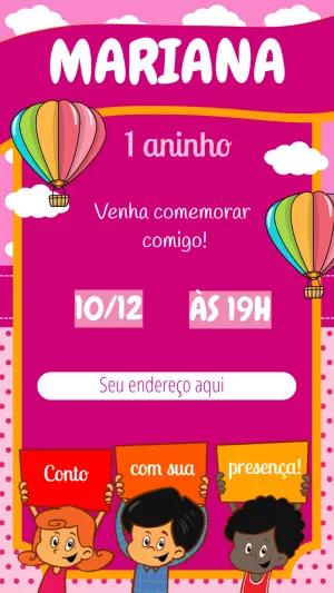 Convite Aniversário 3 Palavrinhas com Personagens para Editar