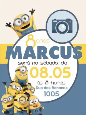 Convite Aniversário Minions com Foto para Editar Online
