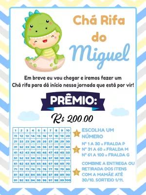 Convite Chá Rifa Dinossauro Baby para Editar e Enviar Online