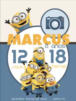 Convite de Aniversário Minions com Foto para Editar Online