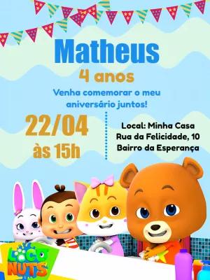 Convite Aniversário Loco Nuts com Personagens para Editar Online