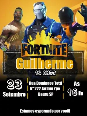 Convite de Aniversário Fortnite com Personagens para Editar