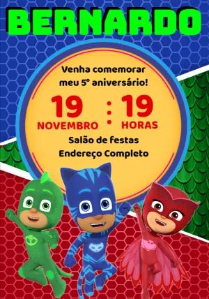 Convite de Aniversário PJ Masks Heróis de Pijama para Editar