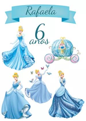 Topo de Bolo Cinderela Aniversário para Editar e Imprimir
