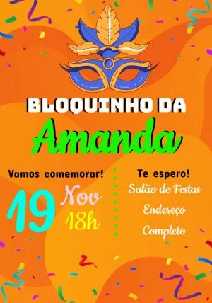 Convite Aniversário Carnaval com Máscara para Editar Online