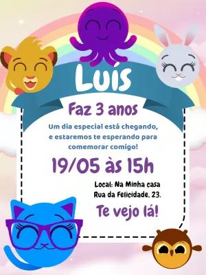 Convite Aniversário Bolofofos com Personagens para Editar Online