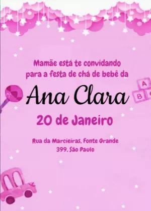 Convite Chá de Bebê Menina Rosa para Editar Online