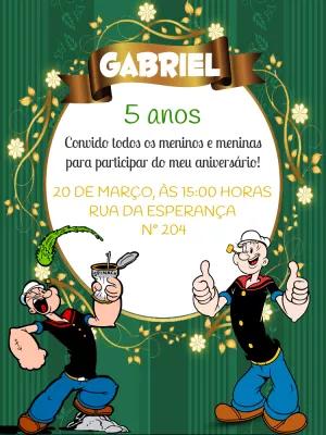 Convite de Aniversário Popeye para Editar Online