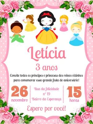 Convite Aniversário Princesas Fofas para Editar e Imprimir