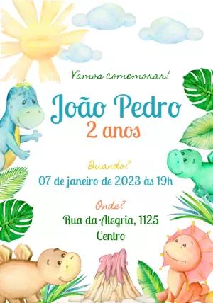 Convite de Aniversário Dinossauro Cute para Editar Online