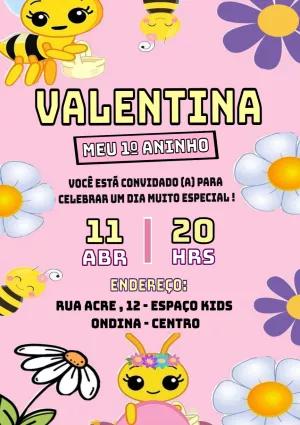 Convite de Aniversário Abelhinha Fofa para Editar Online