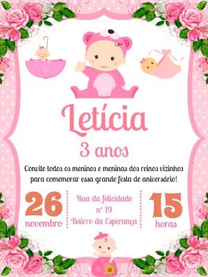 Convite Aniversário Bebê Ursinha para Editar Online