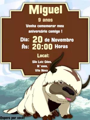Convite de Aniversário Avatar A Lenda de Aang para Editar