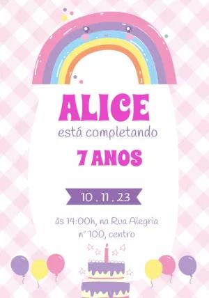 Convite de Aniversário Arco-íris Fofo para Editar Online