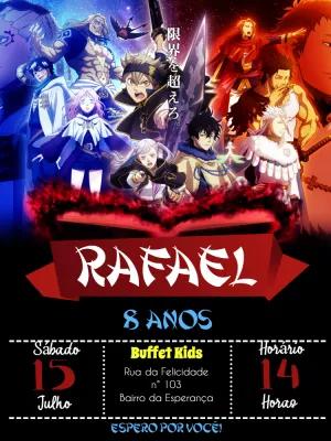 Convite de Aniversário Black Clover com Personagens para Editar