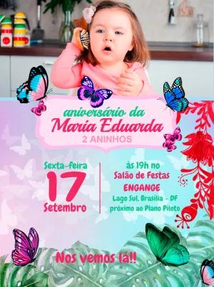 Convite Aniversário Borboleta com Foto para Editar Online