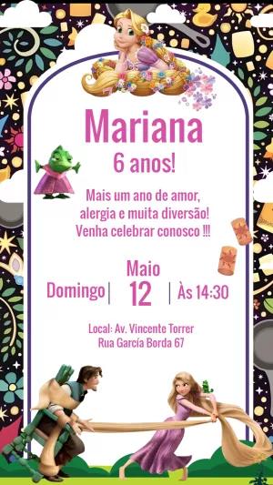 Convite Aniversário Enrolados com Rapunzel para Editar Online