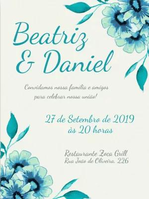 Convite de Casamento Floral Azul Tiffany para Editar Online