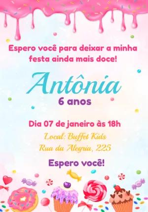 Convite de Aniversário Tema Doceria para Editar Online